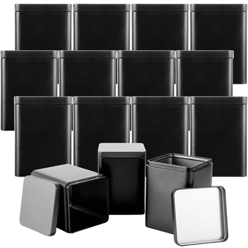SHUESS Teedosen für losen Tee 100g bis 250g 15 Stück Metalldosen grau 8 x 8 x 11 cm eckige Teedose stapelbar Vorratsdosen für Kaffee Gewürze Nüsse Samen Trockenwaren und Küche