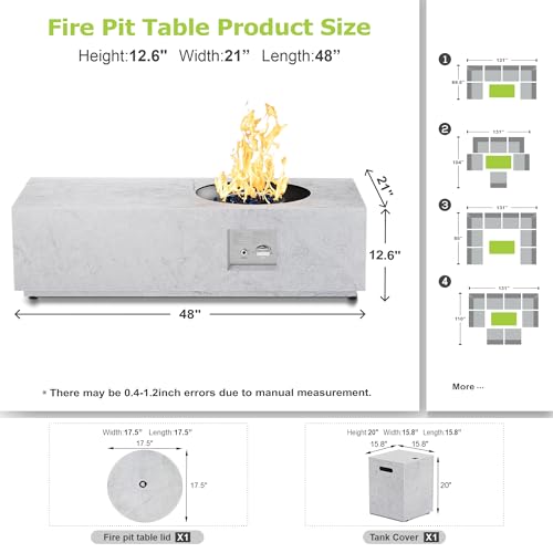 48" Stone-Look Propane Fire Pit with Round Burner – 50,000 BTU Fire Pit Table with Lid, Rocks, Cover and Tank Storage – Outdoor Fire Pit Propane (Stone-Look Marble, 48" Standard)