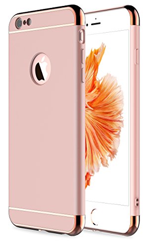 RORSOU iPhone 6s Plus Case, iPhone 6 Plus Case, 3 in 1 Ultra Thin and Slim Hard Case Coated Non Slip Matte Surface with Electroplate Frame for Apple iPhone 6/6s Plus(5.5') - Rose Gold