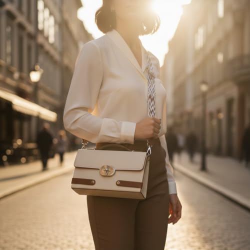 Image of Women's Premium PU Leather Crossbody Sling Bag | Stylish Beige Shoulder Bag with Adjustable Pattern Strap | Lightweight Casual Travel & Daily Use Handbag | Trendy Lock Closure Purse