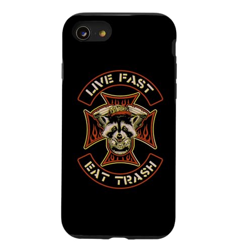 "Live Fast Eat Trash" Raccoon Trashpanda Lowbrow Retro Biker �X�}�z�P�[�X iPhone SE (2020) / 7 / 8 �p