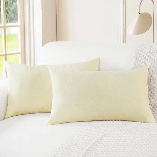 Image of CaliTime Throw Pillow Covers Decorative 12 X 20 Inches Pack of 2 Cozy Chenille Cushion Cases for Couch Sofa Bed Living Room Home Beige