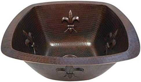15" Square Copper Kitchen Bar Prep Sink with Fleur de Lis Design