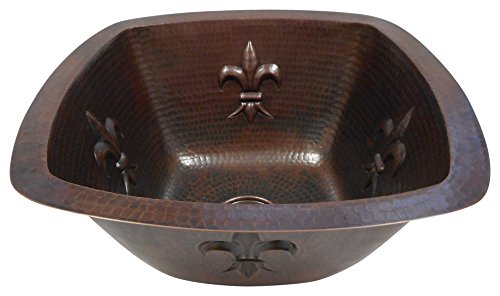 Simplycopper 15" Square Copper Kitchen Bar Prep Sink With Fleur De Lis Design #TOP12