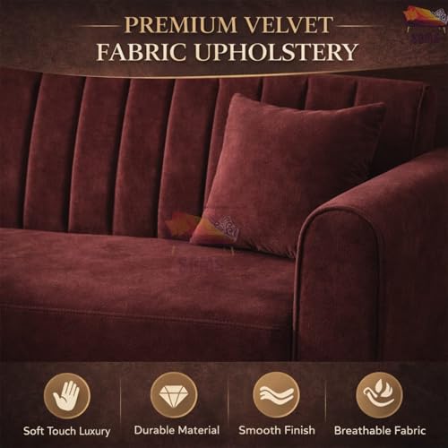 Image of SRMS Golden Legs 4 Seater L Shape Velvet Fabric Sofa Set with Four Cushions | Perfect for Home Office Guests Living Room | Sofa Set for living Room | 74 x 32 x 30 inches | Orange