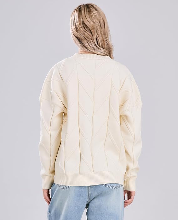 Image of utcoco Womens Open Front Cardigan Cable Knit Long Sleeve Button Down Embroidery Cardigan Sweaters