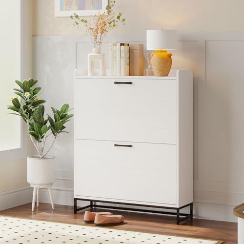VOWNER Armoire à chaussures moderne avec étagères réglables en hauteur, poignées, pieds stables, couloir, blanc