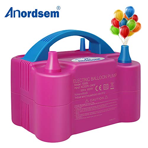 Anordsem Luftballonpumpe Elektrisch Tragbare Pumpe mit Doppeldüse Inflatorgebläse und EU-Stecker für Hochzeit, Geburtstag, Weihnachtsfeiertagsparty