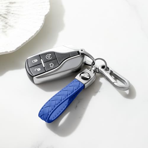 Image of Gkeygo Carabiner Keychain, Universal Heavy Duty Woven Handmade Leather Key Chain, Car Fob Key Keychains with 360 Degree Rotatable Snap Swivel and Anti-Lost D-Ring for Men and Women, Silver - Blue
