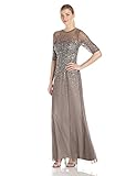 Adrianna Papell Women's 3/4 Sleeve Beaded Illusion Gown with Sweetheart Neckline, Lead, 2