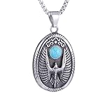 Men's Gothic Punk Hip Hop Rock Viking Horde Oval Eagle Pendant Necklace With Turquoise, 316L Stainless Steel Material, Silver Stainless Steel Square Pearl Chain, Retro Jewelry