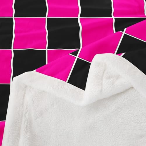 Image of Erosebridal Initial Letter F Sherpa Blanket Pink and White Checkered Fuzzy Plush Throw Cute Monogram Plaid Fleece Blanket for Kids Girls Women,Kawaii Gingham Grids Decor for Bed Couch 40 inchx50 inch