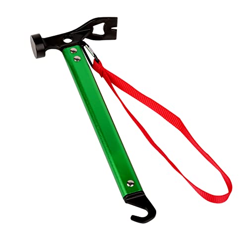 Carbon Steel Aluminum Camping Hammer, 12' Small Lightweight Three-in-One Functional Tent Stake Hammer for Hiking Kit Green