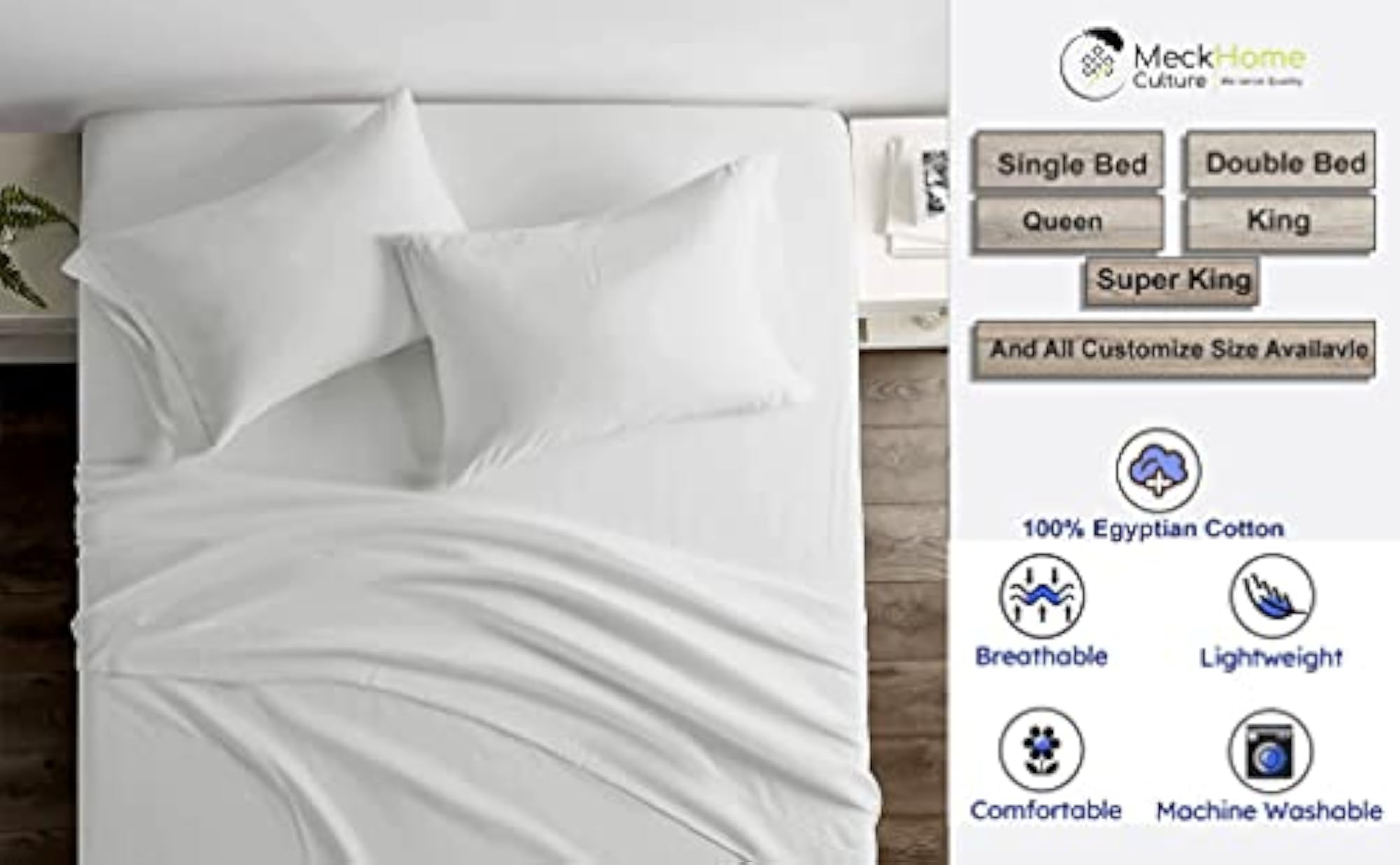 Bedding's 800-Series Giza Egyptian Cotton Bedsheet with 2-Pillow Covers, White