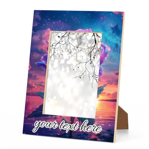 Joyousleap Personalized Purple Rose Picture Frame 8x10 Custom Text Wood Picture Photo Frame Fits 8 by 10 Inch Wall and Tabletop Display, Purple Rose