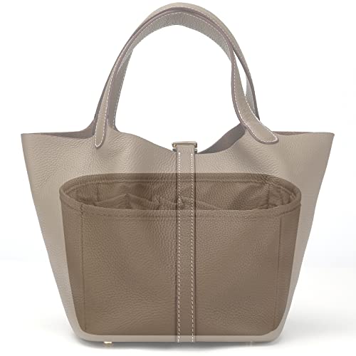 Joqixon Purse Organizer Insert Fits Picotin 18/22 Bags, Nylon Bag Organizer For Handbag & Purse, Tote Bag Organizer Insert Shaper With 9 Pockets,Etoupe (Small) #TOP1