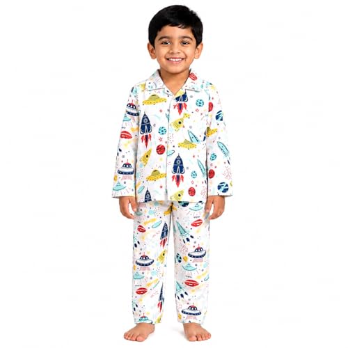 Image of The Mom Store Kids Cotton Night Suit for Boys and Girls | Soft Breathable Night Dress for Kids Boys and Girls | Printed Nightsuit Pajama Set | Comfortable All-Season Sleepwear for Daily Use