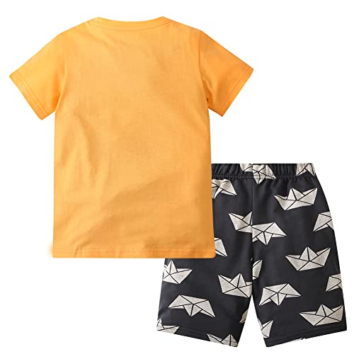 Image of LMYOVE Toddler Boy Short Set Little Boy Clothes Casual CrewNeck Short Sleeve T-Shirt and Short Sets Summer Beach Outfits (5T Yellow and Grey Bear)