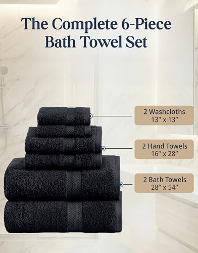 Image of LANE LINEN 100% Cotton Towel Set for Bathroom - 6 Piece - Super Soft, Hotel Quality - 2 Bath, 2 Wash cloths, 2 Hand Towels for Bathroom - Classic, Gentle on Skin, Ideal for Spa & Daily Use - Black