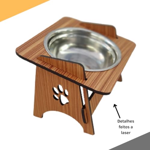 Comedouro Elevado Pet - Pote Inox - Gatos E Cachorros (Cerejeira)