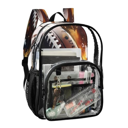 Football Clear Backpack Boy Girl Kids Heavy Duty PVC Transparent Bookbag School Bag with Multiple Compartments2