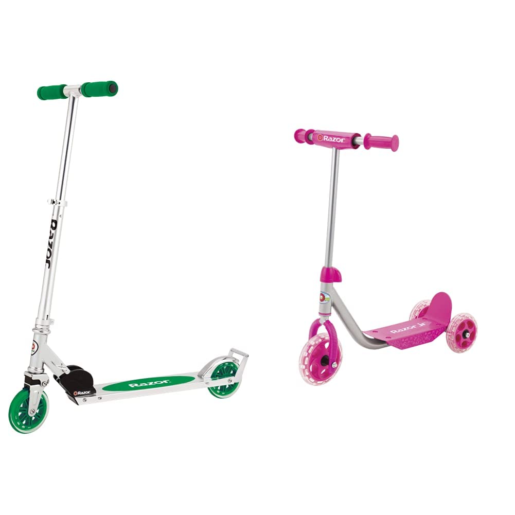 RazorA3 Kick Scooter for Kids Ages 5+ - Foldable, Lightweight, Large Wheels, Front Vibration Reducing System, Adjustable Handlebars, for Riders up to 143 lbs & Jr. Lil' Kick Scooter