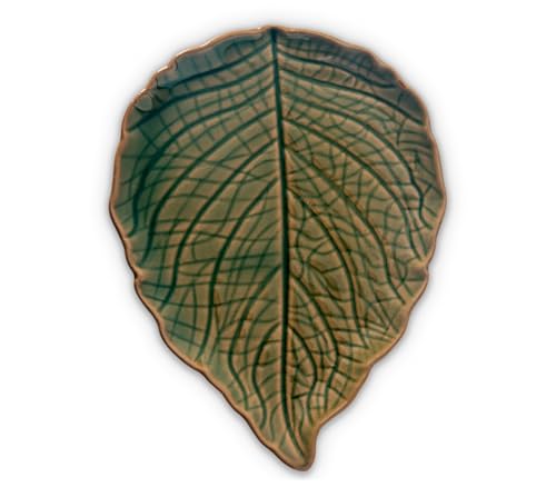 Green Leaf Ceramic Spoon Holder - Stove Top & Countertop Spoon Rest, Cute Kitchen Decor