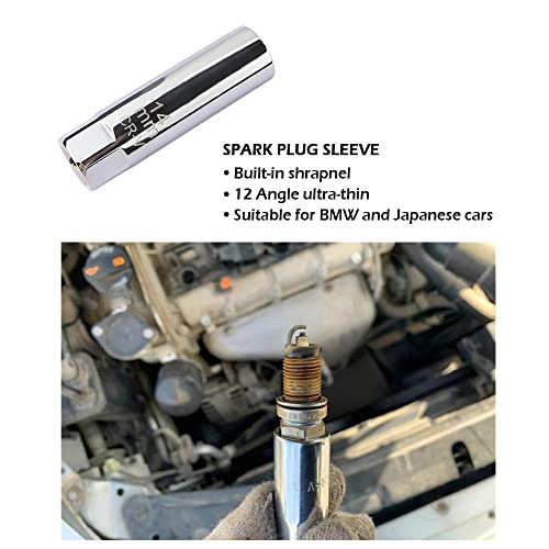 Image of 14mm Spark Plug Socket Thin Wall 12 Points 3 /8 inch Drive Spark Plug Removal Tool,CRV Steel Spark Plug Tool with Leaf Spring Design Compatible with BMW Nissan Mini Infiniti (14mm)