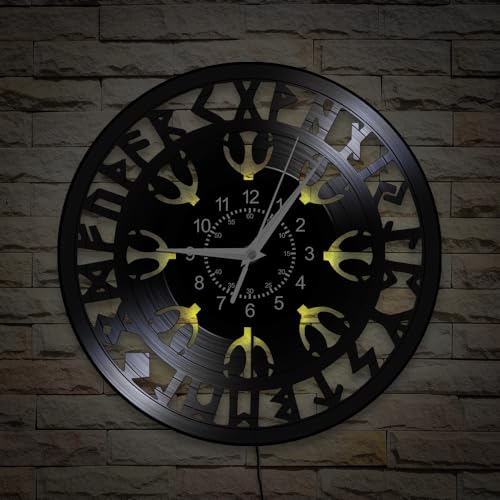 Timeglow A9-GIT-1381L Viking Wall Clock, 7 Kinds Of Led Color 12 Inch Nordic Mythology Vegvisir Runes Symbol Wall Clock thumb #8