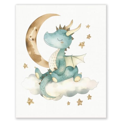 Image of APJYM Dragon Nursery Decor, Cute Baby Dragon Canvas Wall Art Poster Prints for Nursery toddler Boy Room Playroom Decor, Dragon Wall Art, Nursery Wall Decor, Dragon Themed Gifts, 8X10 Inch Unframed