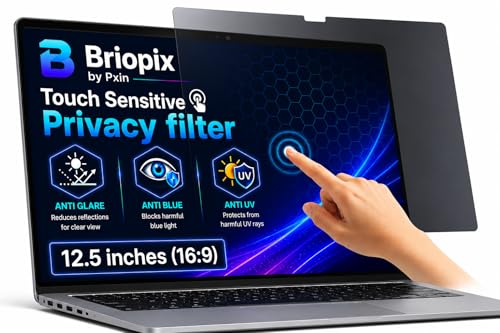 Image of Briopix Aura 12.5 Inch (16:9) | Touch Sensitive Privacy | Anti Blue | Anti Glare | UltraThin | UV Block & BLUVLIGHT Block Layer | Privacy Filter compatible with HP /Dell /Lenovo /Asus /Acer