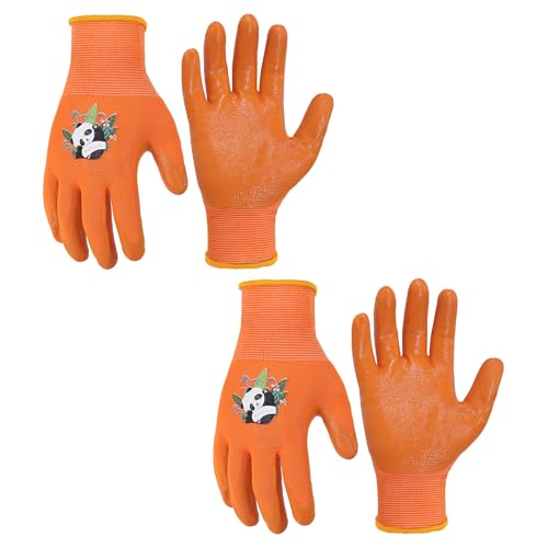 HANDLANDY 2 Pairs Kids Gardening Gloves, Toddler Children Garden Yard Work Outdoor Playing Gloves, Rubber Coating, for Girls Boys Youth (Size L, Orange) L (Pack of 2) Orange
