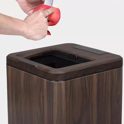 Compost bin Kitchen/Garbage Intelligent Sensor Trash Can High-Grade Electric Rechargeable Wood Grain with Lid Living Room Bedroom Kitchen Household Step Trash can(Ebony,10L)