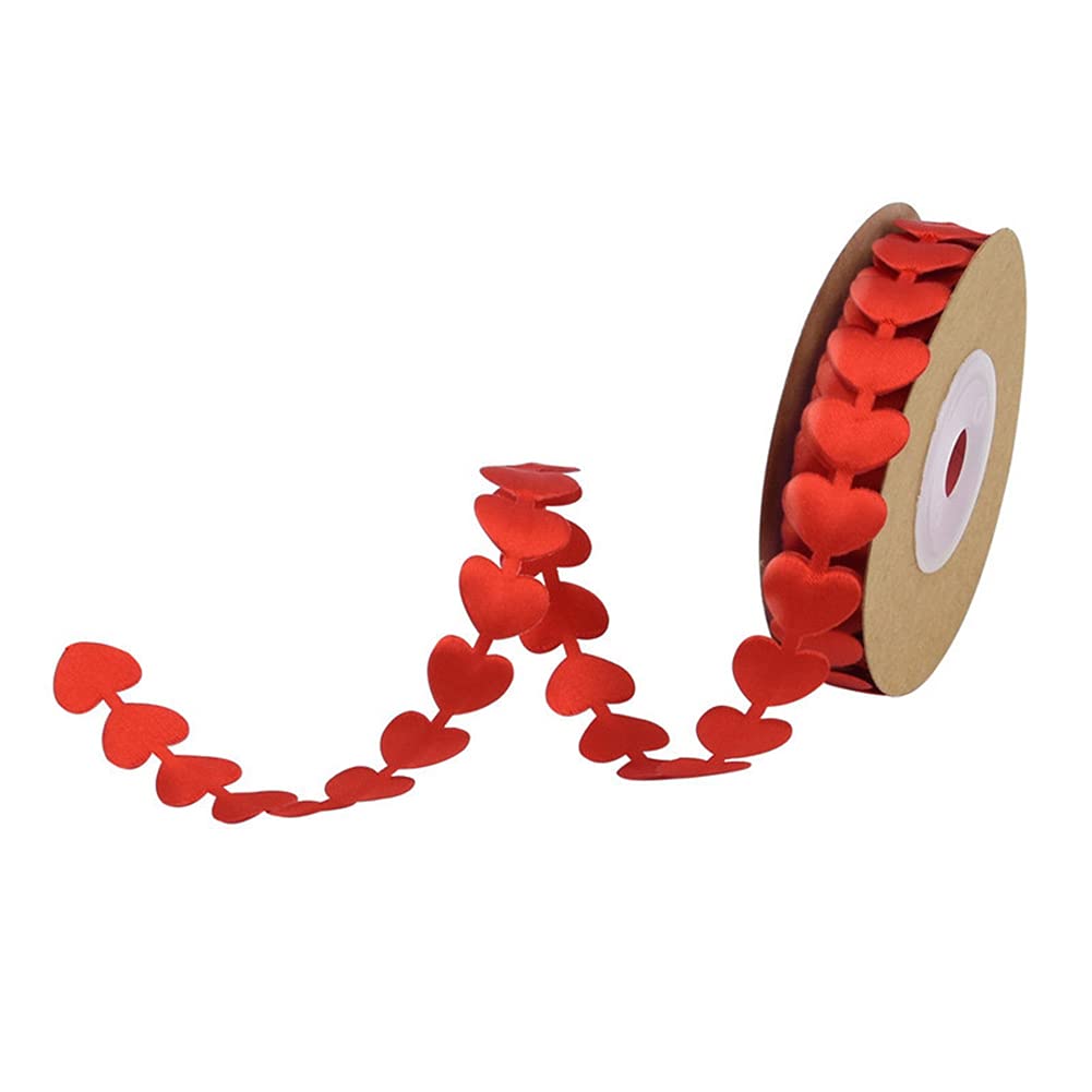 AKOAK 1 Roll Red Love Ribbon 5 m/roll Valentine's Day Wedding Red/White Heart Embossed Ribbon Gift Packaging Decorative Belt DIY Handmade Supplies