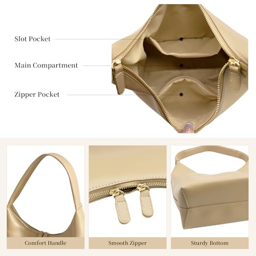 Image of Leather Hobo Bag Small Shoulder Purses for Women Slouchy Tote Handbag Vegan Leather Crescent Bag