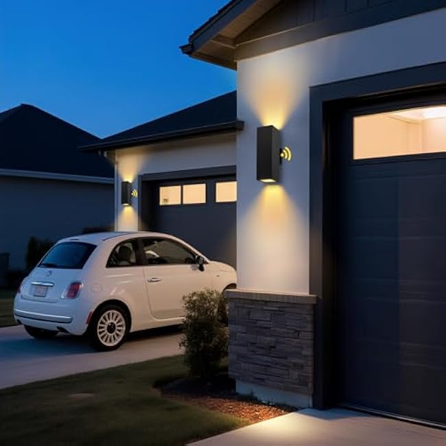 Outdoor Light Fixture Dusk to Dawn 2 Pack, Matte Black Modern Porch Light IP65, 3000K LED Bulbs Exterior Lighting Fixtures Outdoor Wall Lights for House, Garage Front Door