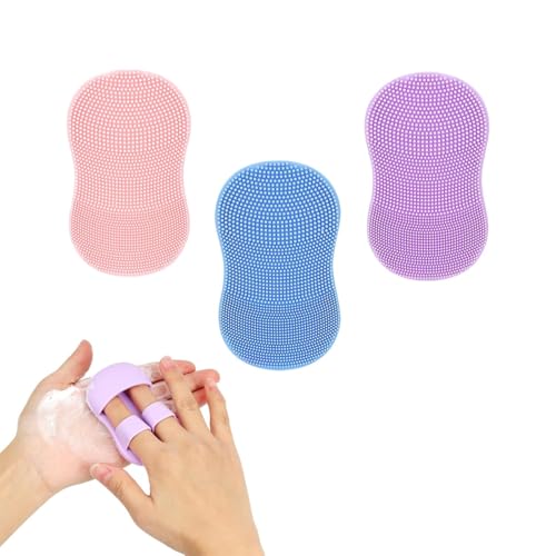 OHREN 3 PCS Cepillo de Limpieza Facial de Silicona, Limpiador Facial Manual, Exfoliante y Masajeador, Eliminador de Puntos Negros y Acné, Limpieza Profunda para el Cuidado de la Piel (Azul+Rosa+Lila)