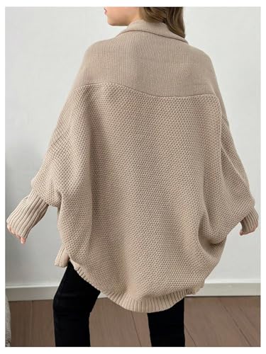 SHENHE Girl's Oversized Open Front Cardigan Dolman Sleeve Shawl Slouchy Cape Cardigan Sweater3