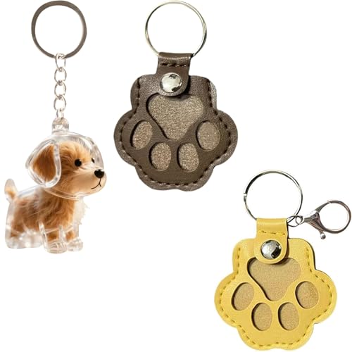 fufupaw 3 PCS Schlüsselanhänger Hund, Schlüsselanhänger Hundehaare, Tierhaar Anhänger Mit Pfotenabdruck, Katzen- und Hunde Set, Inklusive Goldener Retriever Design