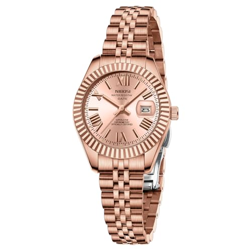 Image of NIBOSI Watches for Woman Analog Quartz Stainless Steel Diamond Rose Gold Green Small Dial Women Watches Classic Wrist Watch Date Waterproof