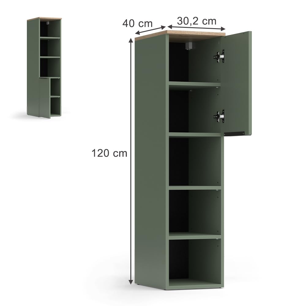 Vicco Universalschrank Wido, Grün, 30.2 x 120 cm mit Einer Tür, geeignet zur Aufbewahrung von Haushaltsutensilien