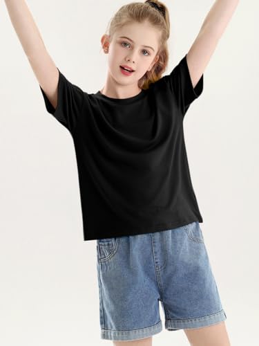 Image of Girls Short Sleeve T Shirts Kids Summer Crewneck Tops Basic Tees 5-14 Years
