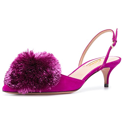Divanne Pumps for Women, Low Heel Sandals Puff Pompom Slingback Pumps Pointed Toe Kitten Heels Evening Party Wedding Shoe2