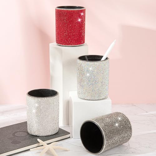 Rangement de bureau créatif et pot à crayons en rhinestone rouge - 7