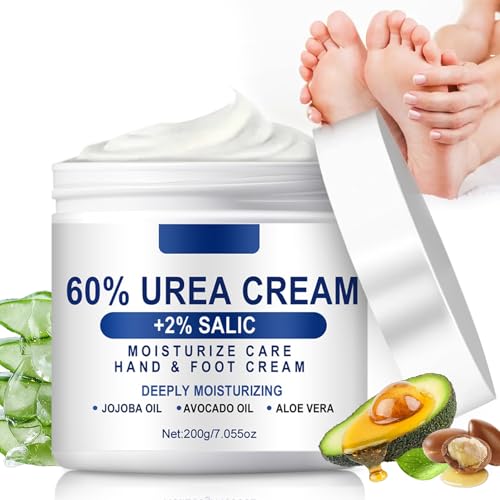 Crema de urea 60% – 200 g crema reparadora para pies y manos, 60% urea crema para pies, crema anticallos para pies, máxima fuerza para talones secos y agrietados, codos