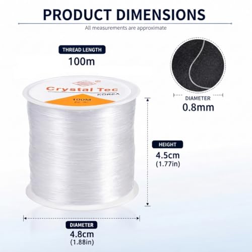 Image of Beadsnfashion 100M Elastic Thread for Jewellery Making (0.80 mm) - Clear Elastic String for Jewellery Making, Strong Stretch Cord for Beading & Crafts