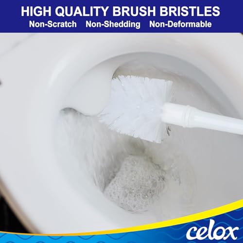 Image of CELOX Toilet Bowl Brush and Holder, Bathroom Cleaning Kit, 2 Set, White