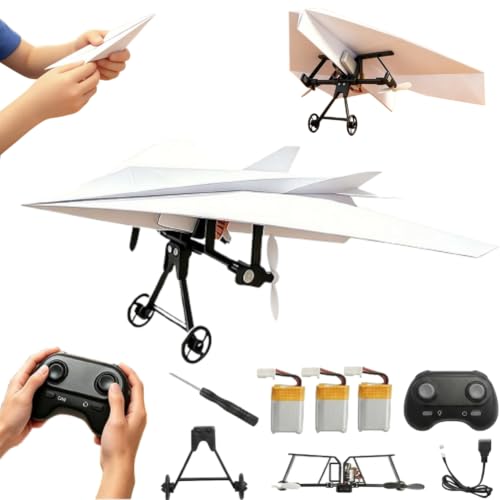 Rc Paper Airplane Kit - DIY Electric Remote Control Plane with Gyro Stabilizer Dual Propellers Rc Plane Kit Lightweight Foldable Flying Stem Toy Micro Fixed Wing Drone Cool Tech Gadgets Gifts