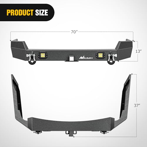 Image of Nilight Rear Bumper Compatible for 1999 2000 2001 2002 2003 2004 Jeep Grand Cherokee WJ with 2 inch Hitch Receiver and 18w LED Light Pods D-rings Textured Black Solid Steel Offroad
