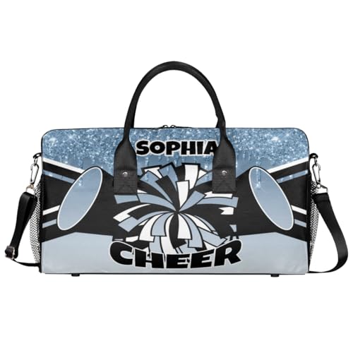 Personalized Cheer Bags for Cheerleaders Custom Sport Duffel Bag Gym Bag Travel Duffle Bag Overnight Weekender Bag with Name Light Blue